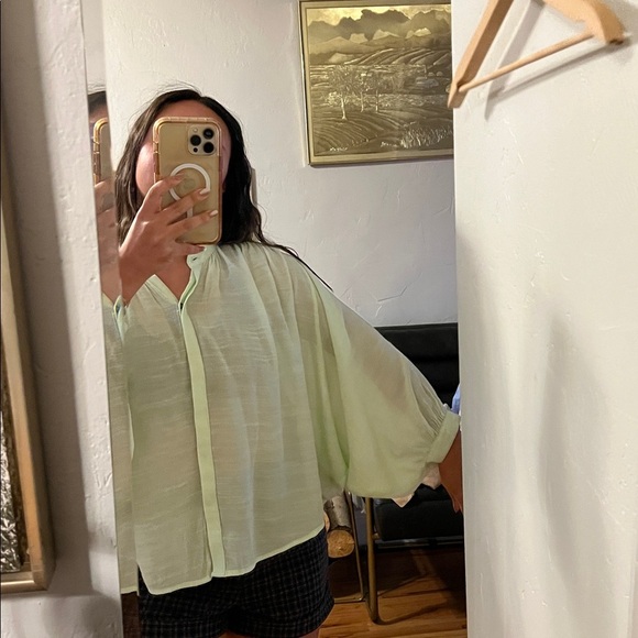 Maeve Light Green button up  Blouse - Picture 6 of 6